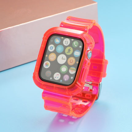 Transparent TPU Integrated Replacement Watch Strap For Apple Watch Series 6 & SE & 5 & 4 44mm / 3 & 2 & 1 42mm(Rose Red)-garmade.com