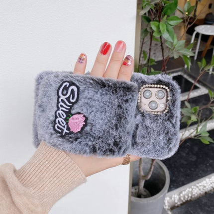 Rose Flower Hand Warmer Plush Shockproof TPU Case For iPhone 12 / 12 Pro(Black)-garmade.com