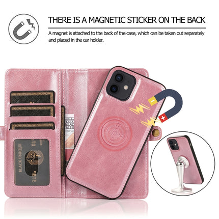 Multiple Card Slots Detachable Magnetic Horizontal Flip Leather Case with Card Slots & Holder & Wallet For iPhone 12 mini(Rose Gold)-garmade.com