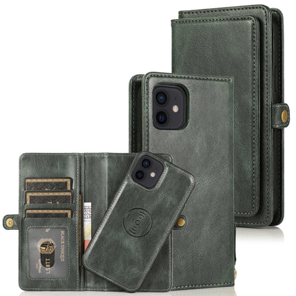 Multiple Card Slots Detachable Magnetic Horizontal Flip Leather Case with Card Slots & Holder & Wallet For iPhone 12 mini(Dark Green)-garmade.com
