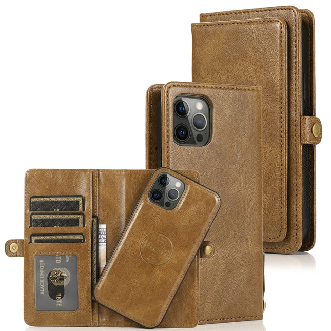 Multiple Card Slots Detachable Magnetic Horizontal Flip Leather Case with Card Slots & Holder & Wallet For iPhone 12 / 12 Pro(Brown)-garmade.com