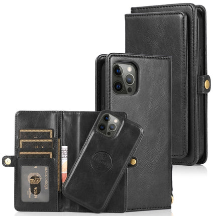 Multiple Card Slots Detachable Magnetic Horizontal Flip Leather Case with Card Slots & Holder & Wallet For iPhone 12 Pro Max(Black)-garmade.com