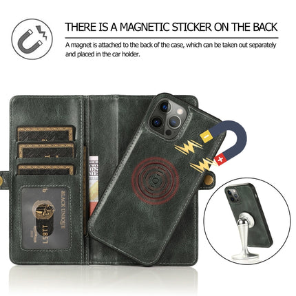 Multiple Card Slots Detachable Magnetic Horizontal Flip Leather Case with Card Slots & Holder & Wallet For iPhone 12 Pro Max(Dark Green)-garmade.com