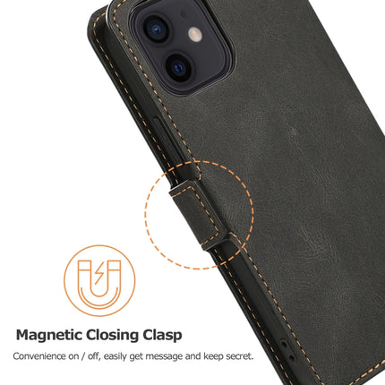 Retro Magnetic Closing Clasp Horizontal Flip Leather Case with Holder & Card Slots & Photo Frame & Wallet For iPhone 12 mini(Black)-garmade.com