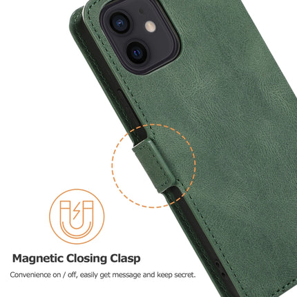 Retro Magnetic Closing Clasp Horizontal Flip Leather Case with Holder & Card Slots & Photo Frame & Wallet For iPhone 12 mini(Green)-garmade.com