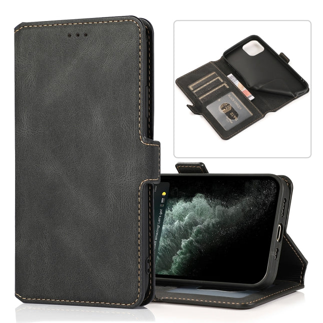 Retro Magnetic Closing Clasp Horizontal Flip Leather Case with Holder & Card Slots & Photo Frame & Wallet For iPhone 12 / 12 Pro(Black)-garmade.com