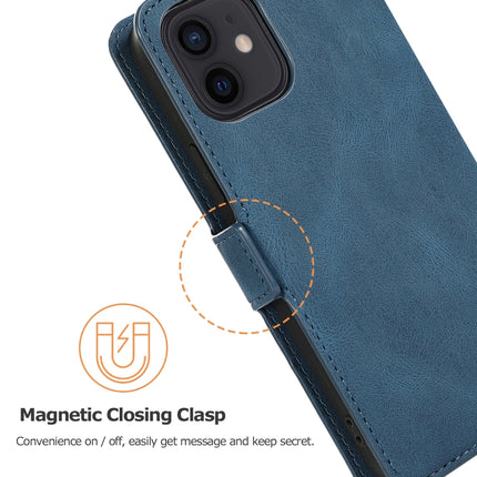 Retro Magnetic Closing Clasp Horizontal Flip Leather Case with Holder & Card Slots & Photo Frame & Wallet For iPhone 12 / 12 Pro(Navy Blue)-garmade.com