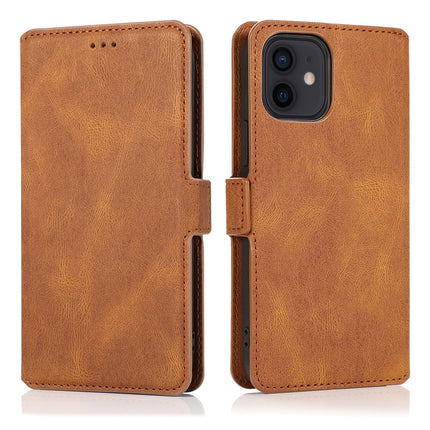 Retro Magnetic Closing Clasp Horizontal Flip Leather Case with Holder & Card Slots & Photo Frame & Wallet For iPhone 12 / 12 Pro(Brown)-garmade.com