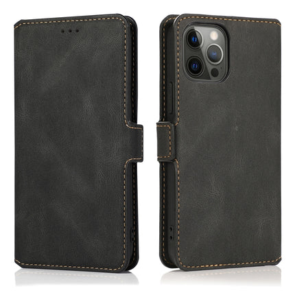 Retro Magnetic Closing Clasp Horizontal Flip Leather Case with Holder & Card Slots & Photo Frame & Wallet For iPhone 12 Pro Max(Black)-garmade.com