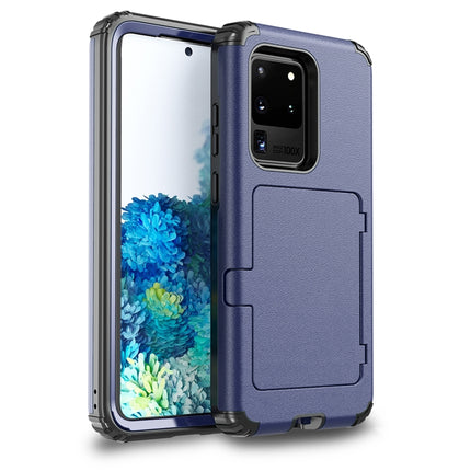 For Samsung Galaxy S20+ Dustproof Pressure-proof Shockproof PC + TPU Case with Card Slot & Mirror(Dark Blue)-garmade.com