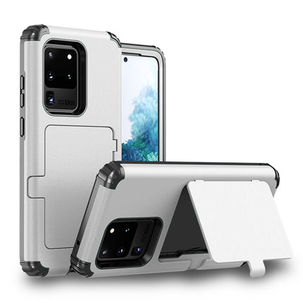 For Samsung Galaxy S20+ Dustproof Pressure-proof Shockproof PC + TPU Case with Card Slot & Mirror(White)-garmade.com