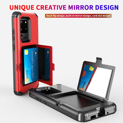 For Samsung Galaxy S20+ Dustproof Pressure-proof Shockproof PC + TPU Case with Card Slot & Mirror(White)-garmade.com