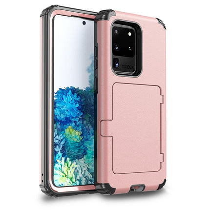 For Samsung Galaxy S20+ Dustproof Pressure-proof Shockproof PC + TPU Case with Card Slot & Mirror(Rose Gold)-garmade.com