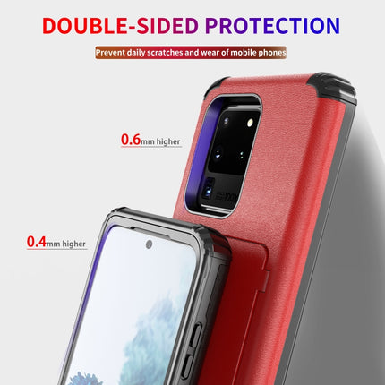 For Samsung Galaxy S20+ Dustproof Pressure-proof Shockproof PC + TPU Case with Card Slot & Mirror(Red)-garmade.com