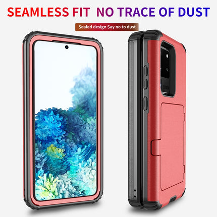 For Samsung Galaxy S20+ Dustproof Pressure-proof Shockproof PC + TPU Case with Card Slot & Mirror(Red)-garmade.com