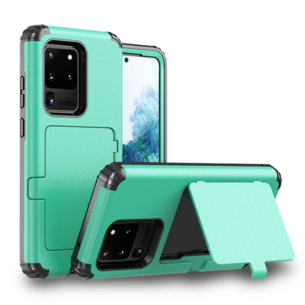 For Samsung Galaxy S20+ Dustproof Pressure-proof Shockproof PC + TPU Case with Card Slot & Mirror(Mint Green)-garmade.com