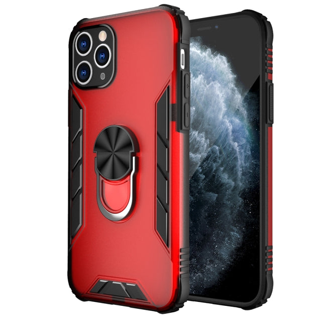 Magnetic Frosted PC + Matte TPU Shockproof Case with Ring Holder For iPhone 11 Pro(China Red)-garmade.com