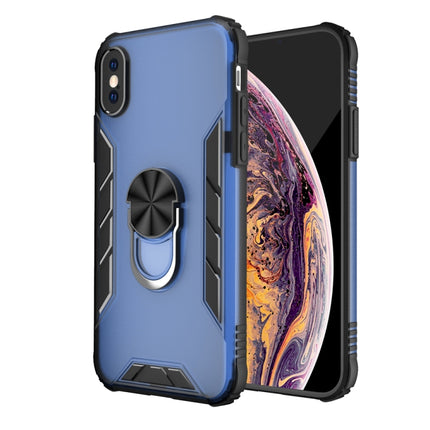 Magnetic Frosted PC + Matte TPU Shockproof Case with Ring Holder For iPhone XS / X(Classic Blue)-garmade.com
