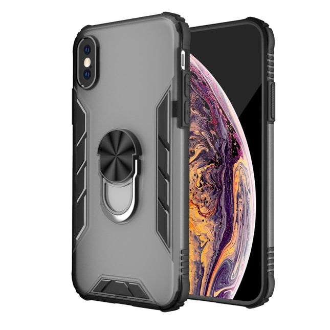 Magnetic Frosted PC + Matte TPU Shockproof Case with Ring Holder For iPhone XS / X(Phantom Black)-garmade.com