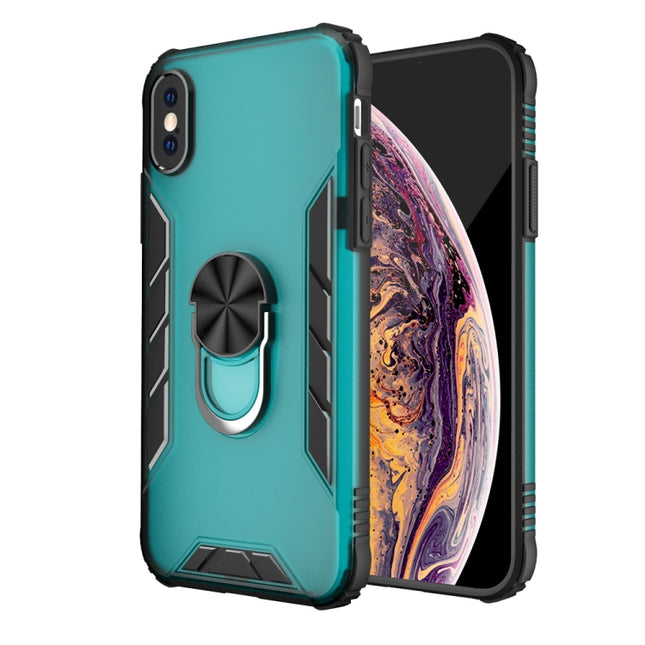 Magnetic Frosted PC + Matte TPU Shockproof Case with Ring Holder For iPhone XS / X(Glistening Green)-garmade.com
