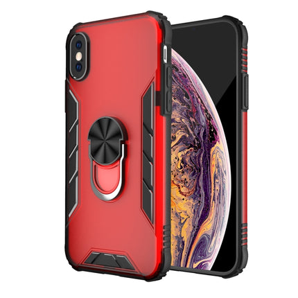 Magnetic Frosted PC + Matte TPU Shockproof Case with Ring Holder For iPhone XS / X(China Red)-garmade.com