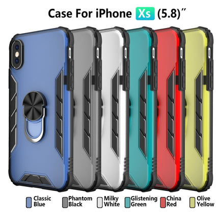 Magnetic Frosted PC + Matte TPU Shockproof Case with Ring Holder For iPhone XS / X(China Red)-garmade.com