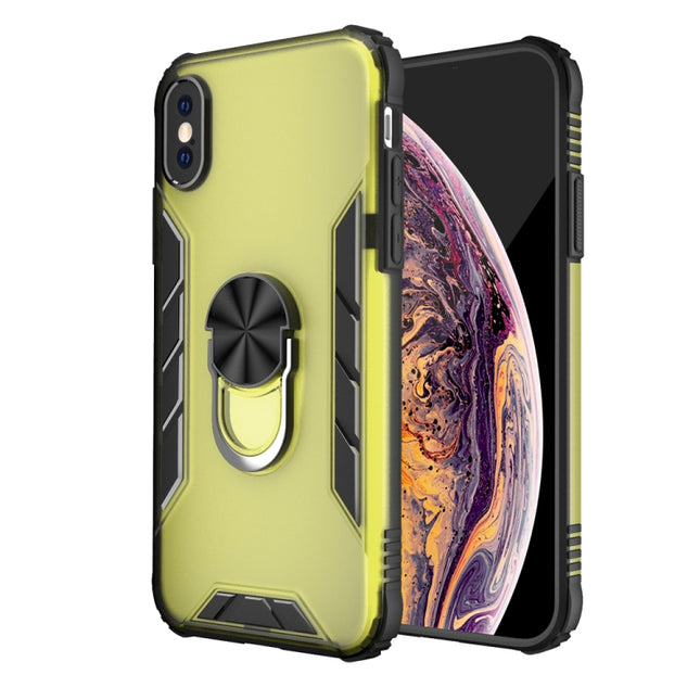 Magnetic Frosted PC + Matte TPU Shockproof Case with Ring Holder For iPhone XS Max(Olive Yellow)-garmade.com