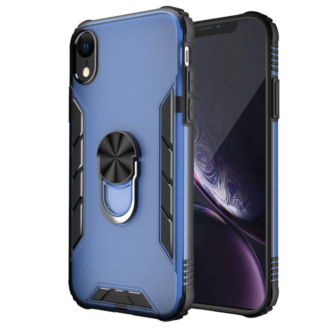 Magnetic Frosted PC + Matte TPU Shockproof Case with Ring Holder For iPhone XR(Classic Blue)-garmade.com