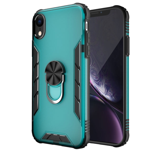 Magnetic Frosted PC + Matte TPU Shockproof Case with Ring Holder For iPhone XR(Glistening Green)-garmade.com