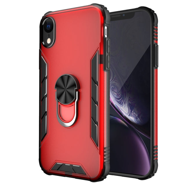 Magnetic Frosted PC + Matte TPU Shockproof Case with Ring Holder For iPhone XR(China Red)-garmade.com