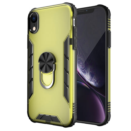 Magnetic Frosted PC + Matte TPU Shockproof Case with Ring Holder For iPhone XR(Olive Yellow)-garmade.com