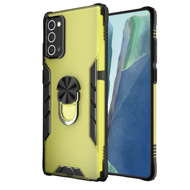 For Samsung Galaxy Note20 Magnetic Frosted PC + Matte TPU Shockproof Case with Ring Holder (Olive Yellow)-garmade.com