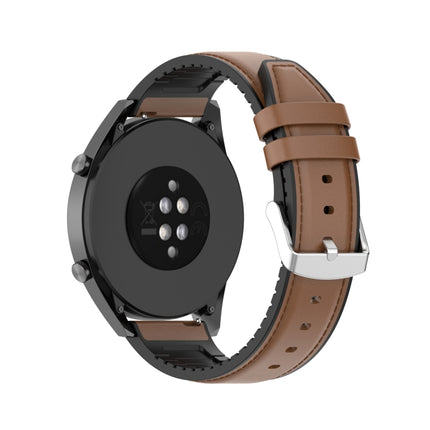 22mm Silicone Leather Replacement Strap Watchband for Huawei Watch GT 2 46mm(Brown)-garmade.com