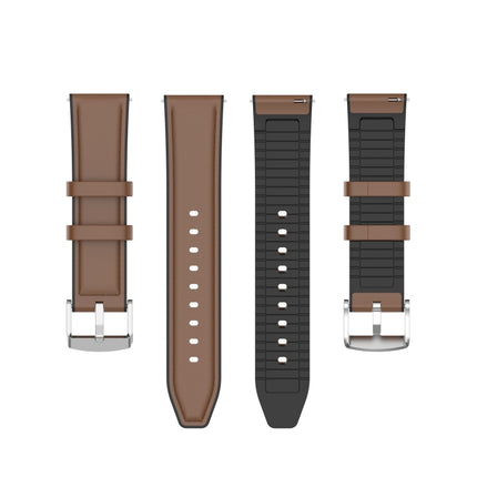 20mm Silicone Leather Replacement Strap Watchband for Samsung Galaxy Watch 3 41mm(Brown)-garmade.com