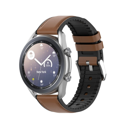 22mm Silicone Leather Replacement Strap Watchband for Samsung Galaxy Watch 3 45mm(Brown)-garmade.com