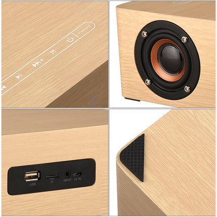 Q5A Multifunctional Wooden Touch Clock Display Wireless Charging Bluetooth Speaker, Support TF Card & U Disk & 3.5mm AUX(Yellow Wood)-garmade.com