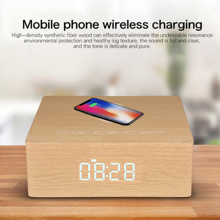 Q5A Multifunctional Wooden Touch Clock Display Wireless Charging Bluetooth Speaker, Support TF Card & U Disk & 3.5mm AUX(Walnut)-garmade.com