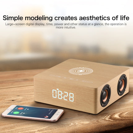 Q5A Multifunctional Wooden Touch Clock Display Wireless Charging Bluetooth Speaker, Support TF Card & U Disk & 3.5mm AUX(Yellow Wood)-garmade.com