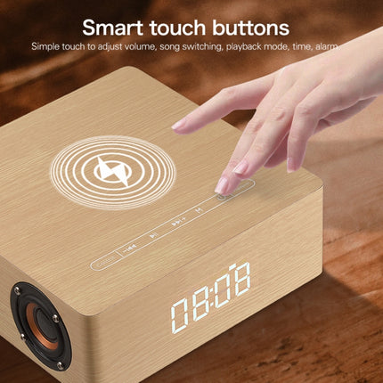 Q5A Multifunctional Wooden Touch Clock Display Wireless Charging Bluetooth Speaker, Support TF Card & U Disk & 3.5mm AUX(Walnut)-garmade.com