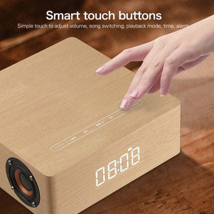Q5C Multifunctional Wooden Touch Clock Display Bluetooth Speaker, Support TF Card & U Disk & 3.5mm AUX(Walnut)-garmade.com