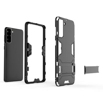 For Samsung Galaxy S21+ 5G Shockproof PC + TPU Protective Case with Hidden Holder(Black)-garmade.com