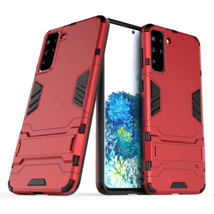 For Samsung Galaxy S21+ 5G Shockproof PC + TPU Protective Case with Hidden Holder(Red)-garmade.com
