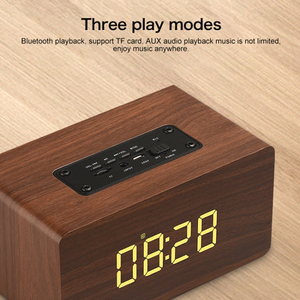 W5C Subwoofer Wooden Clock Bluetooth Speaker, Support TF Card & 3.5mm AUX(Brown Wood)-garmade.com
