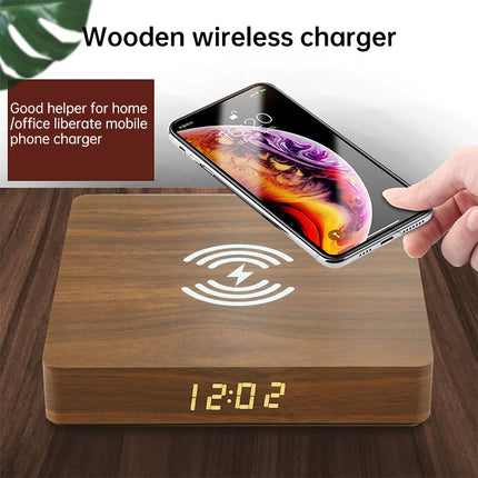 W50 Wooden Clock Wireless Charger (Brown Wood)-garmade.com