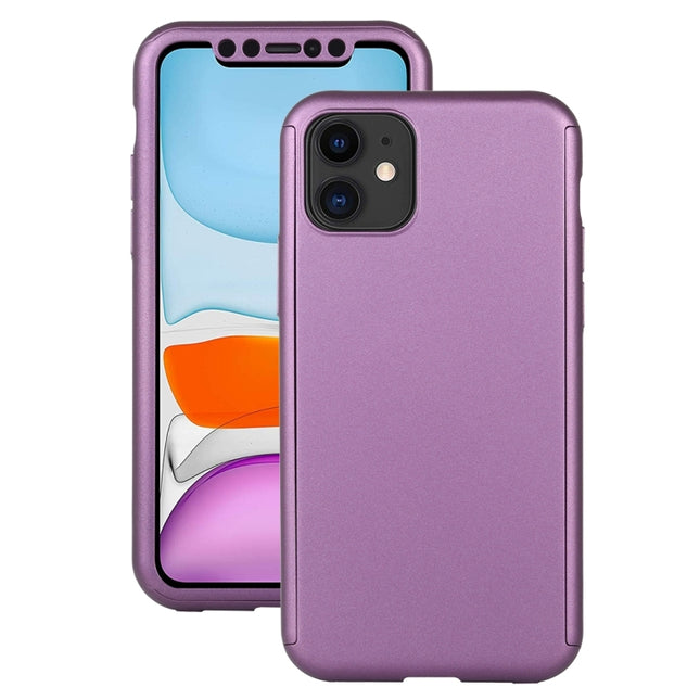 Shockproof PC Full Coverage Protective Case with Tempered Glass Film For iPhone 12 mini(Purple)-garmade.com