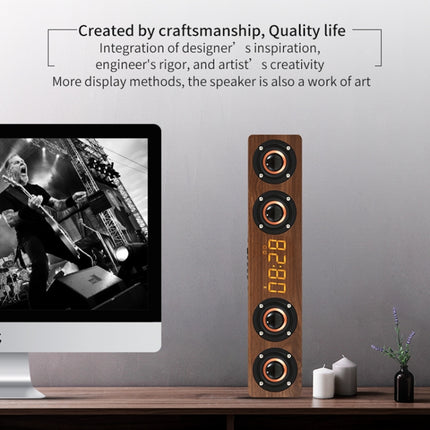 W8C Wooden Clock Subwoofer Bluetooth Speaker, Support TF Card & U Disk & 3.5mm AUX(Yellow Wood)-garmade.com