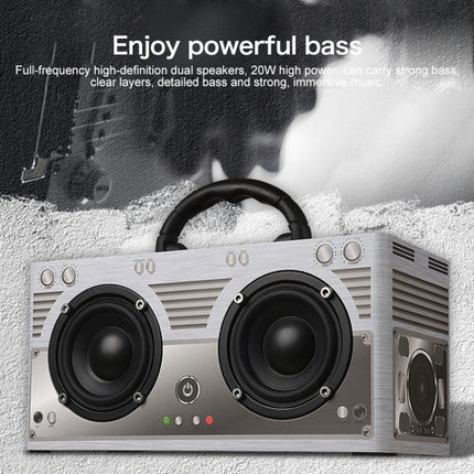W9 Portable Retro Wooden Bluetooth Speaker, Support TF Card & 3.5mm AUX(Retro Silver)-garmade.com