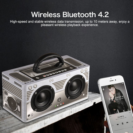 W9 Portable Retro Wooden Bluetooth Speaker, Support TF Card & 3.5mm AUX(Retro Silver)-garmade.com