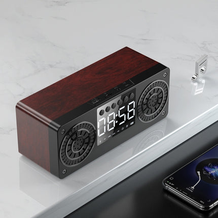 A10 Subwoofer Wooden Clock Bluetooth 5.0 Speaker, Support TF Card & U Disk Play & FM Radio(Red)-garmade.com