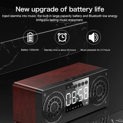 A10 Subwoofer Wooden Clock Bluetooth 5.0 Speaker, Support TF Card & U Disk Play & FM Radio(Yellow)-garmade.com
